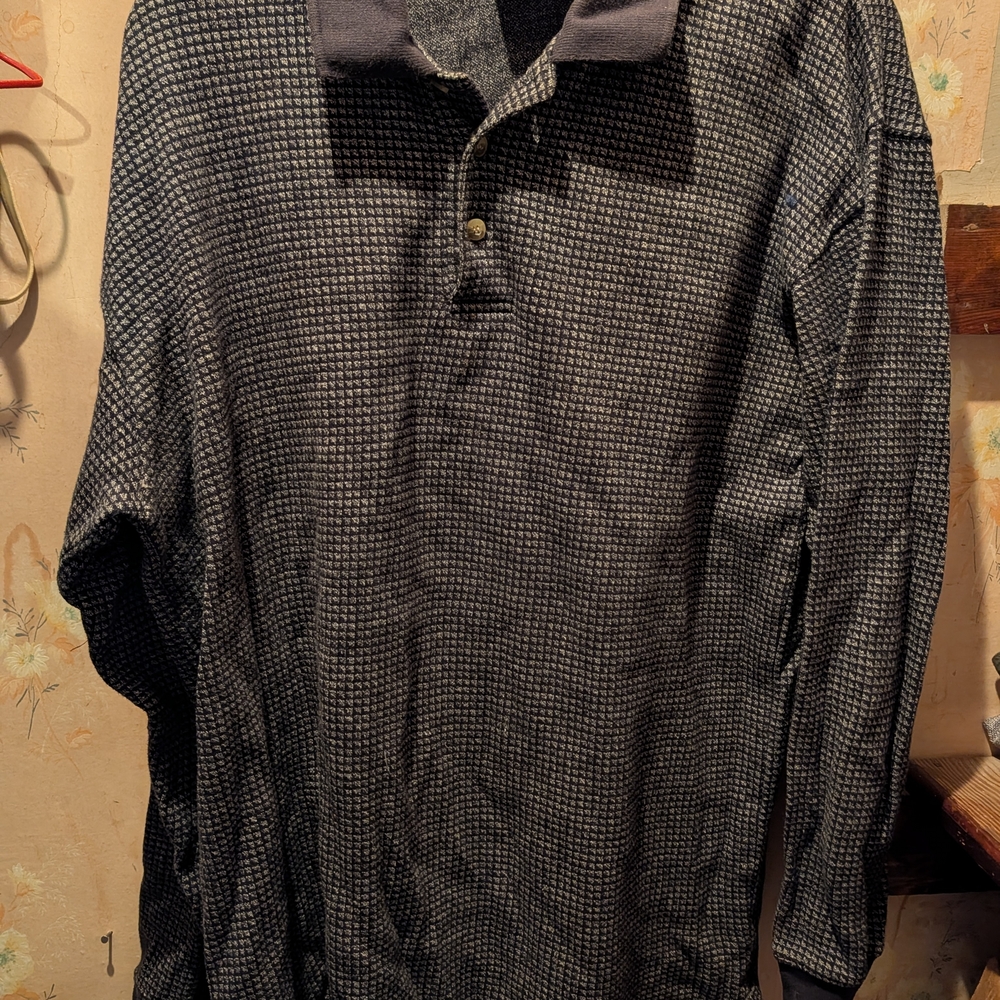 Faded Glory Men's Dark Charcoal Waffle Knit Long-Sleeve Polo